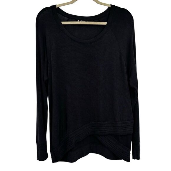 ATHLETA Serenity Criss Cross Sweatshirt Navy Blue Dress Shirt Size Large - Picture 1 of 9